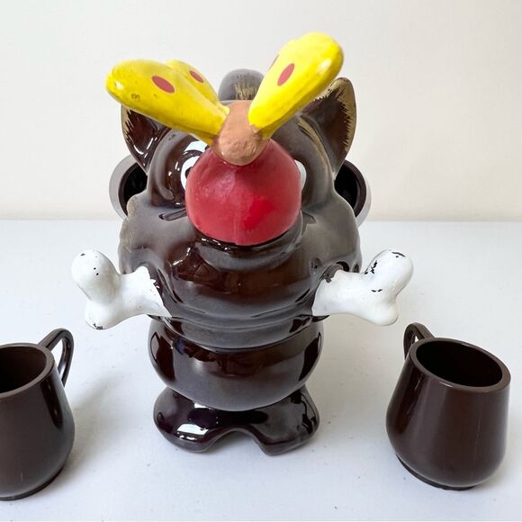 VTG MCM Dog Butterfly Nose Decanter And Four Shot Glasses - Picture 8 of 10